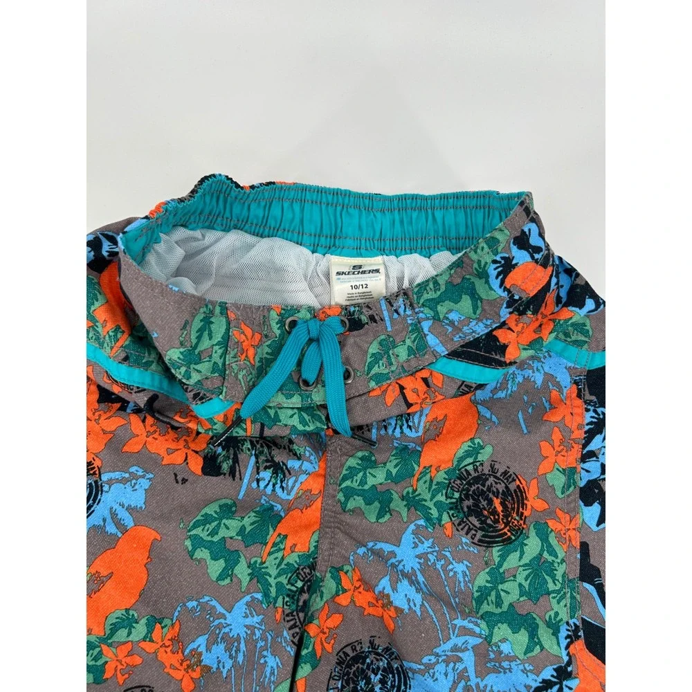 Skechers SKX Boys Swim Trunks Tropical Surf Print Mesh Lined Grey Orange 10/12